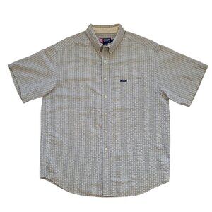 CHAPS Ralph Lauren Mens White Tan Blue Striped Seersucker Short Sleeve Shirt XL